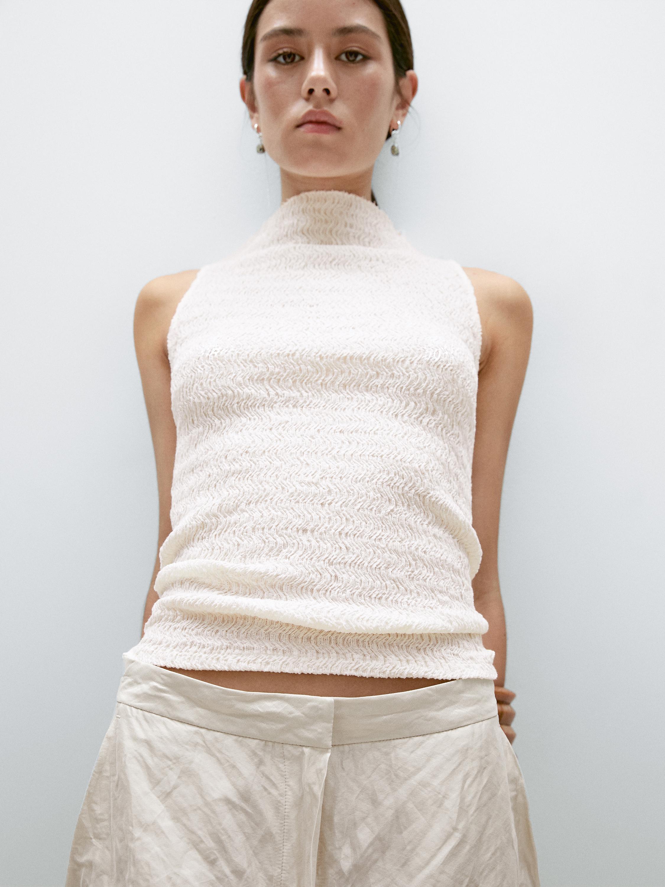 Top texturé en coton mélangé